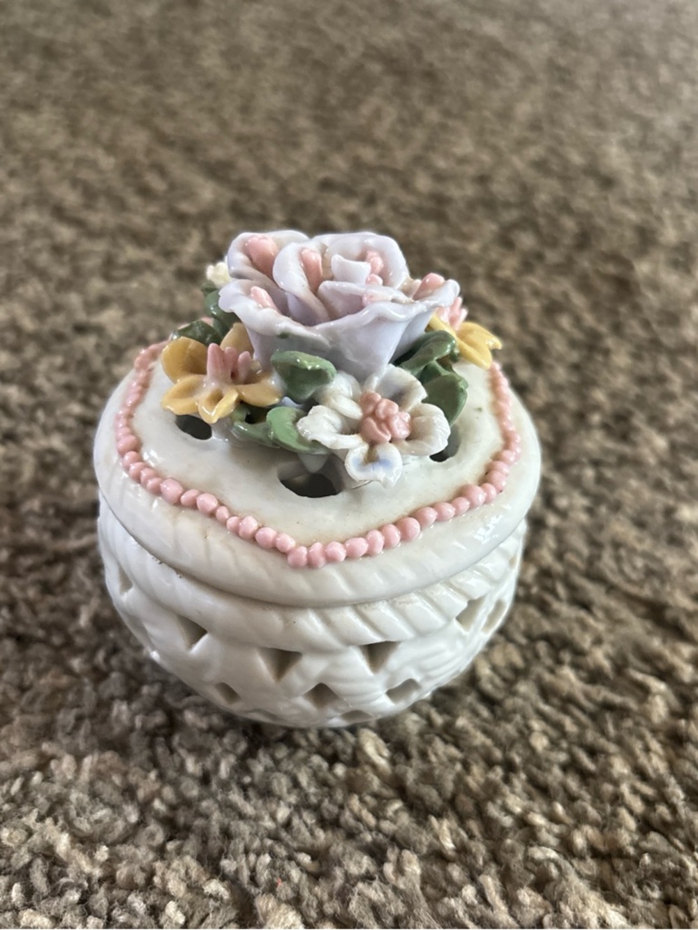 Porcelain Floral Trinket Box - Pink and White